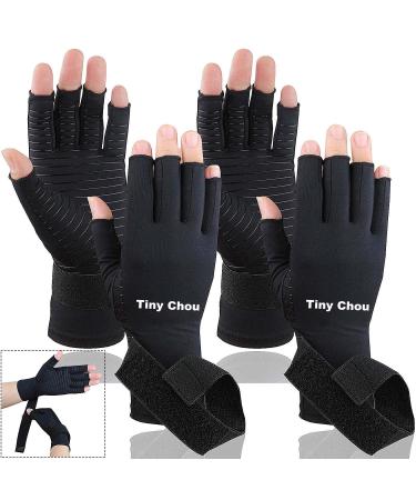 2 Pairs Pack Copper Compression Gloves for Women Men, Arthritis Gloves for Hand Pain Relief, Carpal Tunnel Wrist Support, Rheumatoid, Joint Swelling, Open Finger, Fingerless for Computer Typing (Large/X-Large (2 Pairs))