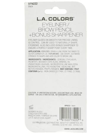 L.A. COLORS 2-Piece Eyeliner/Brow Pencil with Sharpener - Black, 0.03 oz - CBPN222, 2 Count - Buy Online on GoSupps.com