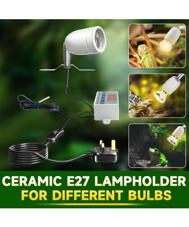Lamptobe 200W Ceramic Heat Lamp Holder with Thermostat for Reptiles - Ideal for Snake, Turtle, Lizard - E27 Bulb Bracket - Buy Online on GoSupps.com
