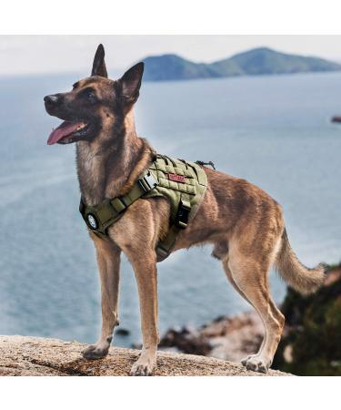 OneTigris Tactical Dog Vest | Service Dog Harness | MOLLE Dog Training Harness 1000D Nylon - XL Ranger Green - Buy Online on GoSupps.com
