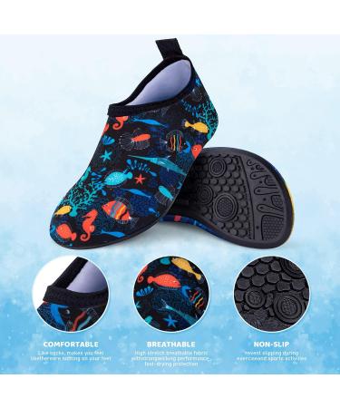 Kids Swim Water Shoes | Non-Slip Quick Dry Aqua Socks for Beach Sports | 7-8 Toddler | Ocean-Black - Buy Online on GoSupps.com