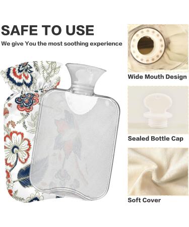 NAANLE Hot Water Bottle with Cover - Ethnic Paisley Flower Design 1L Transparent Water Bottle for Back Pain Relief & Hand/Foot Warmers | Hot & Cold Therapy - Buy Online on GoSupps.com