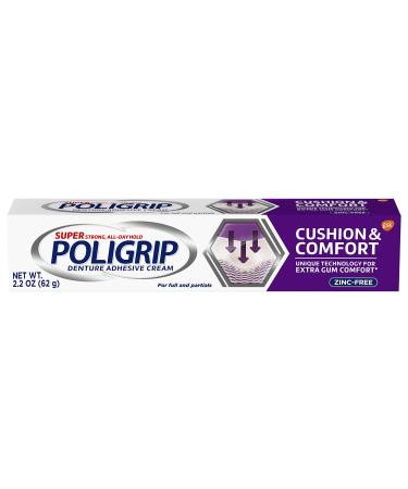 Poligrip Cushion & Comfort, Denture and Partials Adhesive Cream, 2.2 ounces