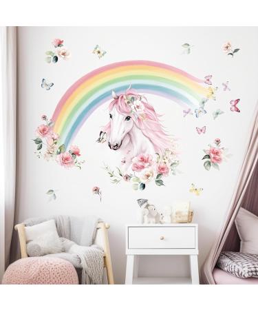 Wondever Large Rainbow Horse Flower Wall Decals for Girls Bedroom | Peel and Stick Kids Room Nursery Wall Art Stickers - Buy Online on GoSupps.com