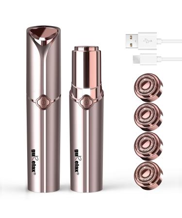 Hair Removal Device(2023) Facial Hair Removal for Women- GURELAX Womens Hair Remover Painless Face Hair Removal-Best Face Shavers/Trimmer for Chin Upper Lip Peach Fuzz-Included 4 x Replacement Heads Rose Gold (With 4 Rep...