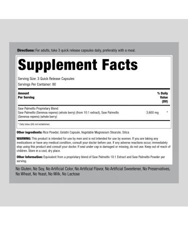 Piping Rock Saw Palmetto Supplement 3600mg | 240 Capsules | Berries Non-GMO Gluten Free - Buy Online on GoSupps.com