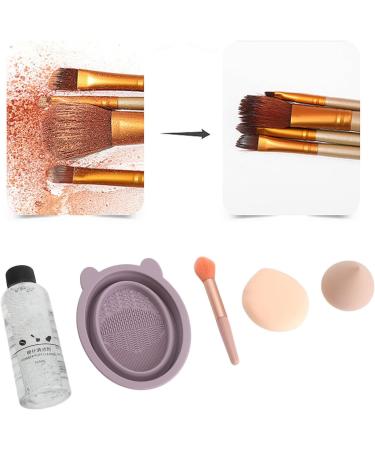Makeup Brush Cleaner Kit 5 Pieces Textured Multifunctional Residue Removal Purple Makeup Brush Scrubber with Cosmetic Brush for Daily Use - Buy Online on GoSupps.com