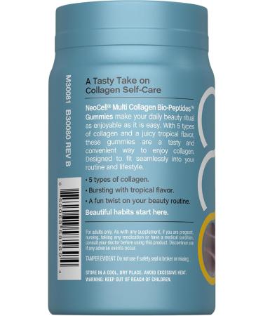 NeoCell Multi Collagen Bio-Peptides Gummies | 60 ct | Tropical Flavor | Type I II III V X | Advanced BioActive Formula - Buy Online on GoSupps.com