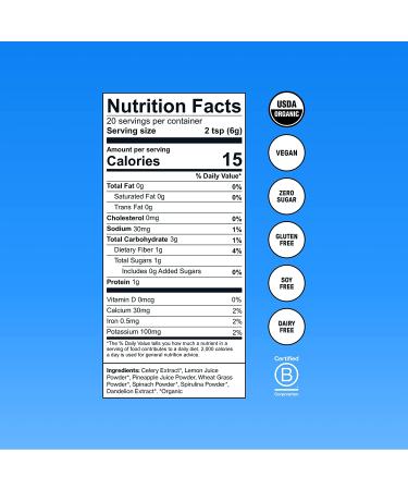 Sunwink Detox Greens Superfood Powder - Organic Gut Health & Detox Blend with Celery, Wheatgrass, Spinach, Spirulina - 20 Servings - Buy Online on GoSupps.com