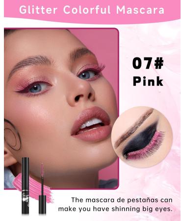 Pink Glitter Mascara Sparkle Colorful Waterproof Mascara for Eyelashes Liquid Lash Extensions Mascara Long Wear Lengthening Curling Eye Lashes Halloween Christmas Gift Eye Makeup for Women-07 07# Pink - Buy Online on GoSupps.com