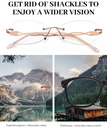 Luff Frameless Reading Glasses for Women & Men Stylish Borderless Metal Blue Light Blocking 1.5x Magnification Anti-Eye Strain 3PC Pink Set - Buy Online on GoSupps.com
