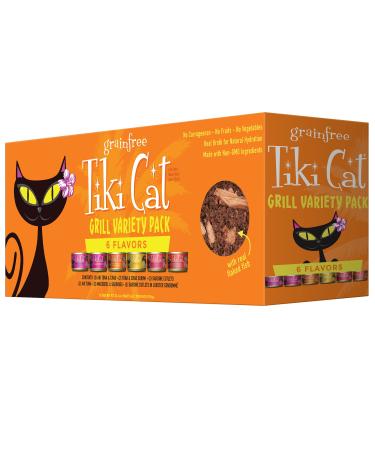 Tiki Cat Grill Grain-Free, Low-Carbohydrate Wet Food with Whole Seafood in Broth for Adult Cats & Kittens Variety Pack 2.8 Ounce (Pack of 12)