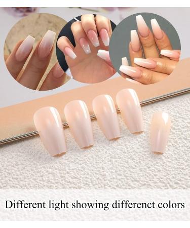 Aegenacess 24pcs French Ombre Medium Coffin Press on Nails Set for Women - Glossy False Nails with Pink Ballerina Design | Full Cover Stick on Manicure Tips - Buy Online on GoSupps.com