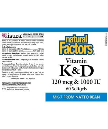 Natural Factors Vitamin D3 & K2 60 Softgels - Immune Support & Bone Health - Buy Online on GoSupps.com