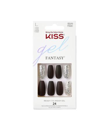 Kiss Gel Fantasy Glue-on Nails artificial fingernails black & silver black & silver long length coffin form black / silver 1 piece (1 Pack) - Buy Online on GoSupps.com