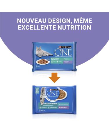 PURINA ONE Indoor Cat Tapered in Sauce Assorted Flavors Veal and Tuna Meal Bags for Adult Cats 4x85g | Pack of 12 - Buy Online on GoSupps.com