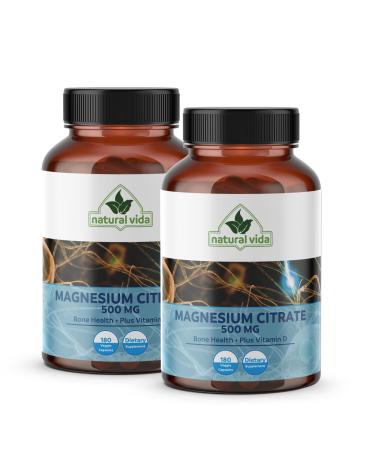 Natural Vida Magnesium Citrate 500mg + Vitamin D 180 Capsules - 12 Months Supply - Easily Absorbed - Muscle Heart & Digestive Support - One per Day Non-GMO (2)