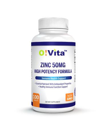 O!VITA Zinc 50mg High Potency Formula for Immune System and antioxidant Support up to 100 Days of Supply (100 Non-GMO Vegan Tablets)