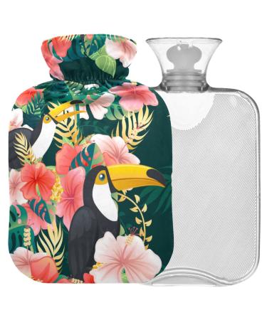 Naanle heat bottle with cover tukan bird hawaii floral transparent hot water bottle 1l hot hot water bottle for pain relief back hand feet heat heat and cold therapy