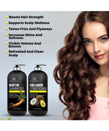 Botanic Hearth Biotin Shampoo and Conditioner Bundle - Hair Loss Solution with Collagen, Ginseng, Turmeric, Avocado & Coconut - 16 fl oz x 2 - Buy Online on GoSupps.com
