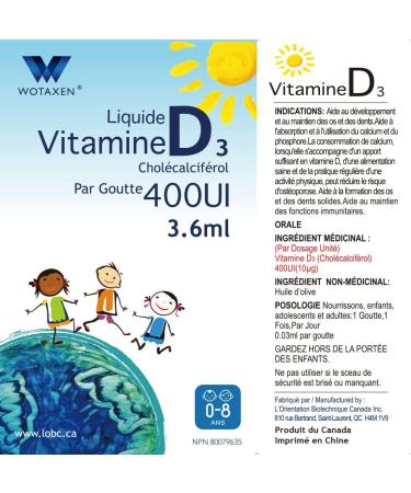 WOTAXEN Liquid Vitamin D3 400IU 3.6ml - Buy Online on GoSupps.com