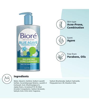 Bior Daily Blue Agave + Baking Soda Balancing Pore Cleanser 6.77 fl oz - Gentle Exfoliating Liquid Cleanser for Combination Skin - Buy Online on GoSupps.com