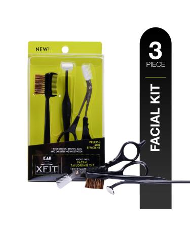 Kai About Face XFIT Facial Tailoring Kit; Includes Scissors with Comb, Micro-Razor, & Combing Brush; Hair Trimmer for Eyebrow, Ear, Beard; Grooming Kit for Men