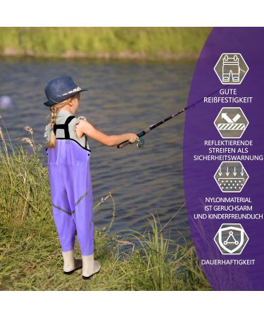 Jonrryin Children's Fishing Waders - Waterproof Adjustable Straps Slip-Proof Boots Sizes 32 Purple - Buy Online on GoSupps.com