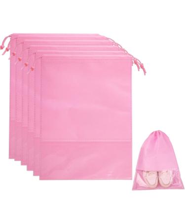 6 Pcs Travel Shoe Bags, ULIFEMALL Large Non-Woven Drawstring Shoes Storage Bag with Transparent Slot Clear Window Portable Waterproof Dustproof Pouch Packing Organizer for Men Women, Pink #1 #1 Pink