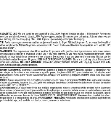 ALLMAX Nutrition Arginine Hcl - Maximum Strength + Absorption - Pharmaceutical Grade 400g 400 g (Pack of 1) - Buy Online on GoSupps.com