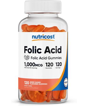 Nutricost Folic Acid (Vitamin B9) Vegetarian Gummies (120 Gummies 1 mg Folic Acid Per Serving) - Supplement for Men & Women