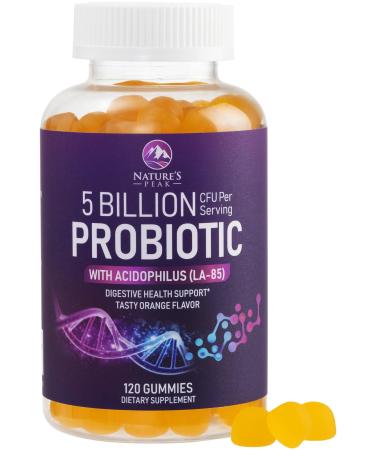 Probiotic Gummies 5 Billion CFU - Top 6 Pro Biotic Strains - Daily Probiotic Gummy Supplement for Women Men & Teens - Natural Digestive Health Good Gut & Immune Support - Orange Flavor - 120 Count 120 Count (Pack of 1)
