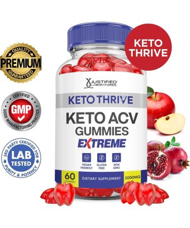 Justified Laboratories (2 Pack Keto Thrive Keto ACV Gummies Extreme 2000MG Keto Thrive Keto Gummies Apple Cider Vinegar Formulated with Pomegranate Beet Juice Powder B12 Vegan Non GMO 120 Gummys 60 Count (Pack of 2) - Buy Online on GoSupps.com