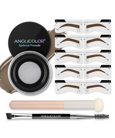 Junhe Anglicolor and Stencil kit Brow Color Waterproof Eyebrow Pomade Gel Makeup Waterproof Eyebrow For Long Lasting Eye Brow Make Up Versatile Defines Sculpts Shades Contours (02 TAUPE Set)