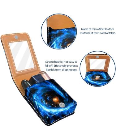Blue Vortex Starry Universe Lipstick Case | Leather Lip Gloss Organizer with Mirror | Mini Lipstick Holder Bag - International Shipping Available - Buy Online on GoSupps.com