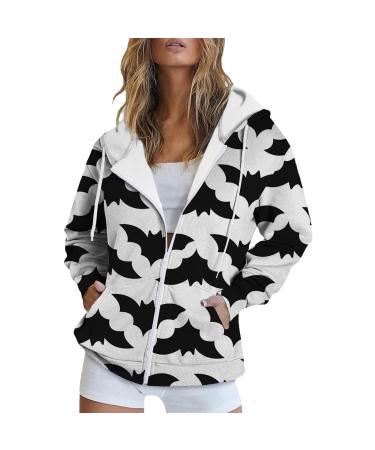 Halloween Costumes Printed Hooded Pull Out Zipper Pocket Jacket plus Size Winter Coat for Women 4x Large White