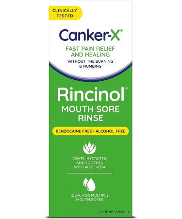 Canker-X Rincinol Oral Rinse Mouthwash, Quick Pain Relief from Canker Sores, Mouth Burns & More, Benzocaine Free & Alcohol Free Mouthwash, Adults & Children 6+ Years, Kids Mouthwash, 4.0 Fl. Oz. - Buy Online on GoSupps.com