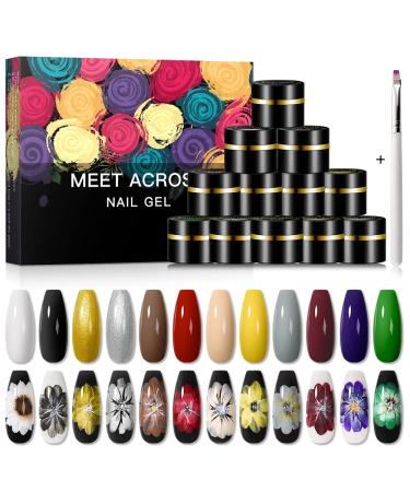 MEET ACROSS 12 Colors Painting Gel Nail Polish Kit with Drawing Brush Pen | Soak Off UV LED Gel Set for Nail Art Design - Buy Online on GoSupps.com