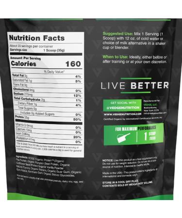 Vedge Organic Plant Protein Cold Brew Latte (20 Servings) | Vegan & Gluten-Free Powder USDA Certified | Non-Dairy Nutrition Plant Protein - Buy Online on GoSupps.com