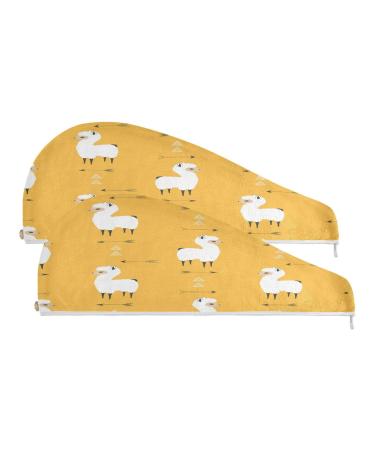 Lovely Llama Dry Hair Cap 2 Piece Quick Drying Towel Set with Button Headband Super Absorbent Soft & Comfortable