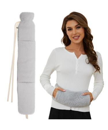 Long Hot Water Bottle with Cover 2L Large Hot Water Bottles with Hand Pocket Warmer Soft Fleece Cover Extra Long Rubber Hot Water Bag with Zipper Cover for Back Neck Shoulder and Period Pain Relief 72cm Long Hot Water Bottle