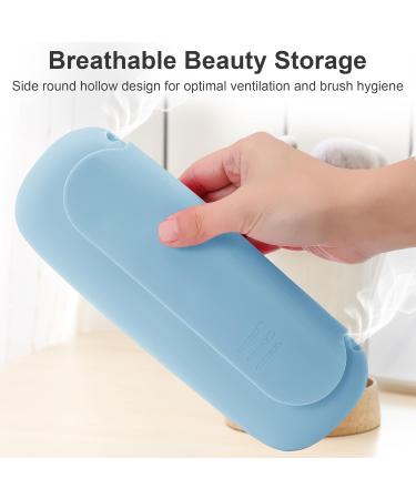 Travel Makeup Brush Holder | Silicone Portable Cosmetic Brushes Organizer with Built-in Cleaner | Upgrade Travel Essentials Case (Sky Blue - Buy Online on GoSupps.com