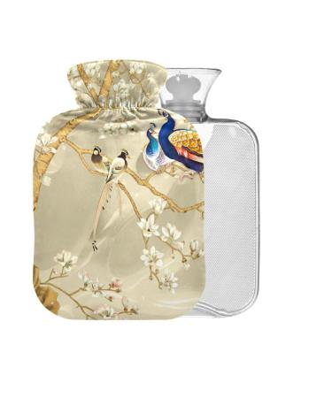 Heat bottle with a flower peacock motif BPA-free with reference 2 l large hot water bag for pain relief headache neck and shoulders