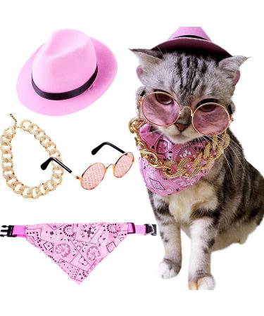 4 PCS Pink Cowgirl Hat for Cat Cowboy Costume for Pet Cowgir Bandanna Cowboy Hat for Pet Cowgirl Bandanna Sunglasses Hiphop Costume for Pet Hippie Costume
