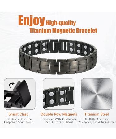 Buy Jeracol 2 Pack Magnetic Bracelets for Men - Titanium Steel with Double Row Magnets - Black & Grey - International Shipping - Buy Online on GoSupps.com