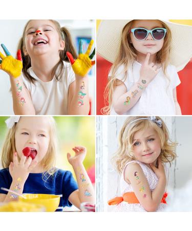 Mermaid Temporary Tattoos for Kids - Cute Cartoon Fake Tattoo Stickers with Marine Life Designs - Waterproof Body Art Stickers - 8 Sheets - Buy Online on GoSupps.com