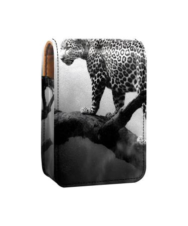 Travel Lipstick Organizer Case Lipstick Case Portable Makeup Bag With Mirror Black Gray Fog Leopard B578c3mpcn