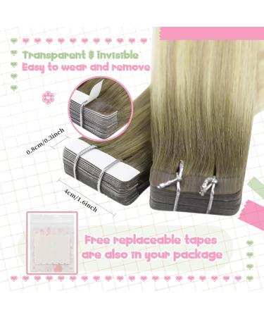 Youngsee Real Hair Extensions Tape Ombre 55cm - Ash Blond Balayage & Platin Blond Remy Tape Ins (20 Pcs 50g) - Premium Quality Hair Extensions - Buy Online on GoSupps.com