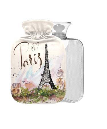 Paris Eiffel Tower Hot Water Bottle with Cover 2L Large Hot Water Bag for Pain Relief Back Pain Heat Cold Therapy