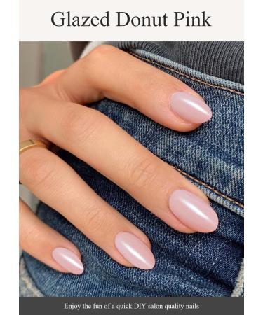 Buy Semi Cured Gel Nail Strips - Glazed Donut Pink | 20 PCS Pearl Chrome Gel Nail Stickers | UV Light Compatible | Salon Quality & Easy Application - Buy Online on GoSupps.com